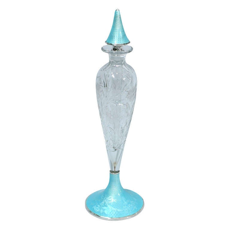 Pretty Perfume - American Sterling Silver, Crystal, and Blue Enamel - C 1915