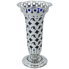 Tiffany Vase - Pierced with Cobalt Glass - American Sterling Silver - C 1902