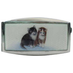 Cat Cigarette Case - Pretty Kitties - Austrian Silver & Enamel - C 1920