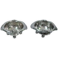 Early Tiffany Open Salts - Applied & Hand Hammered Sterling Silver - C 1879