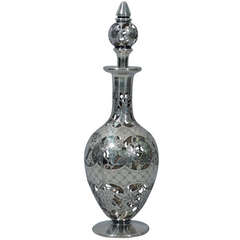Grape Decanter - American Clear Glass & Silver Overlay - C 1890