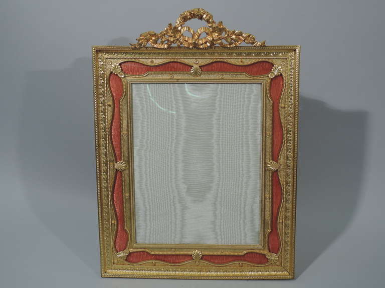Women's or Men's Very Large French Dore Bronze Frame with Pink Enamel Ribbon 