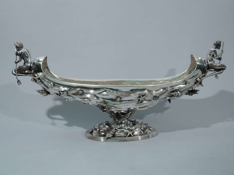 Dramatic Centerpiece Bowl with Marine Motif - Midcentury Italian Silver