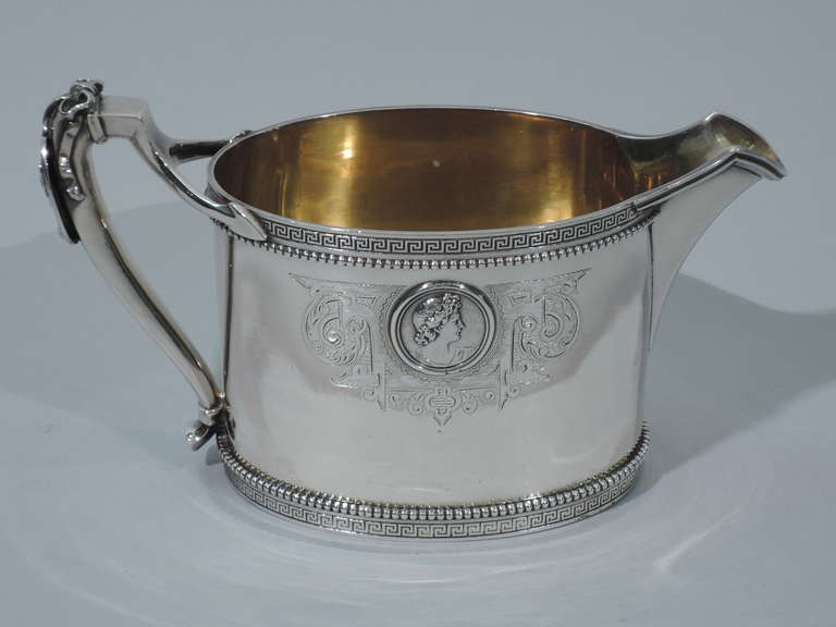 Gorham Medallion Tea Set - Historic Pattern - American Coin Silver - C 1865 In Excellent Condition In New York, NY