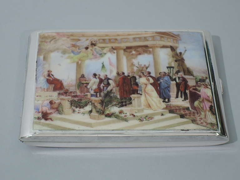Antique Austrian Silver & Enamel Cigarette Case with Classical Scene In Excellent Condition In New York, NY