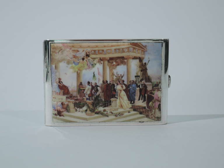 Women's or Men's Antique Austrian Silver & Enamel Cigarette Case with Classical Scene