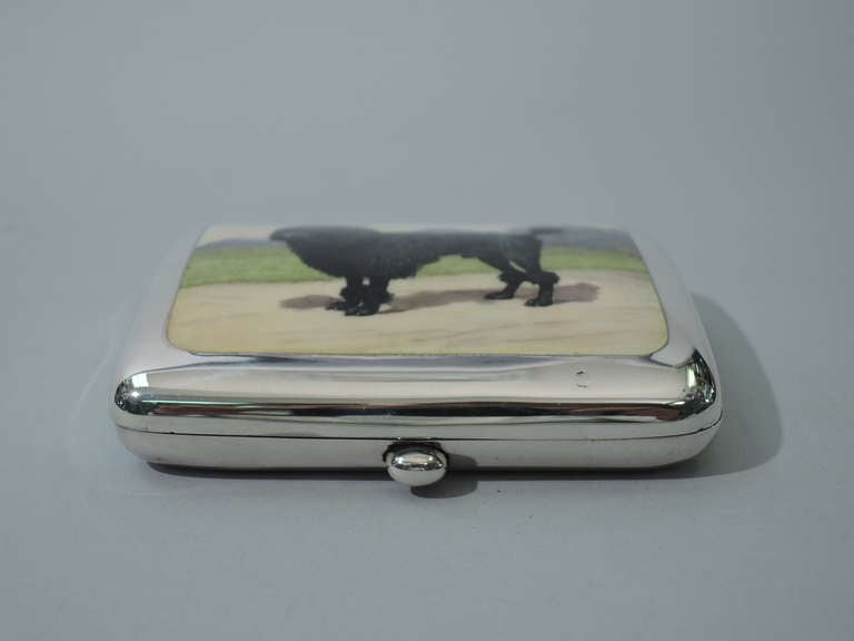 Cigarette Case with Black Poodle - English Sterling Silver & Enamel - 1924 In Excellent Condition In New York, NY
