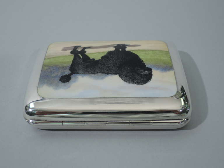 Women's or Men's Cigarette Case with Black Poodle - English Sterling Silver & Enamel - 1924