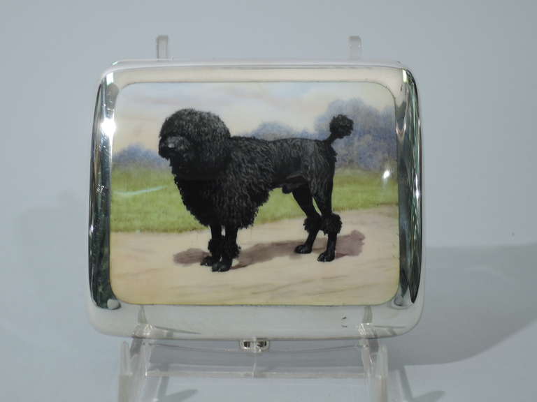 Art Deco Cigarette Case with Black Poodle - English Sterling Silver & Enamel - 1924