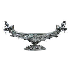 Dramatic Centerpiece Bowl with Marine Motif - Midcentury Italian Silver