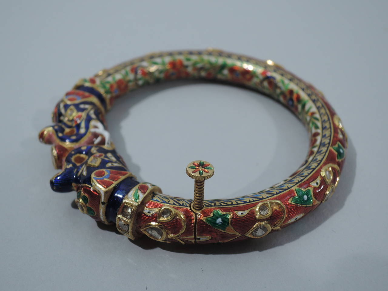 Pair of Enamel Gold Jaipur Indian Bangle Bracelets For Sale at 1stDibs