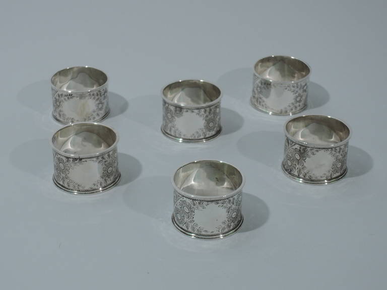 Victorian Napkin Rings - Aesthetic Movement - English Sterling Silver In Excellent Condition In New York, NY