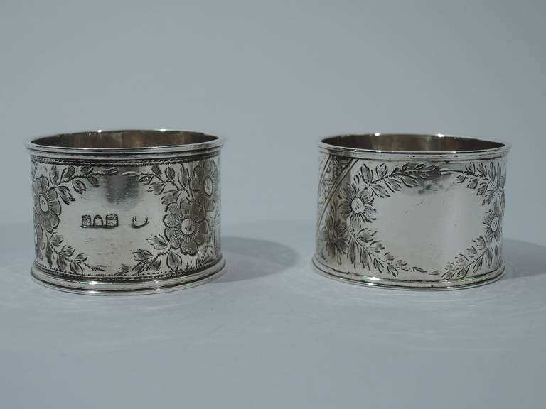 Women's or Men's Victorian Napkin Rings - Aesthetic Movement - English Sterling Silver