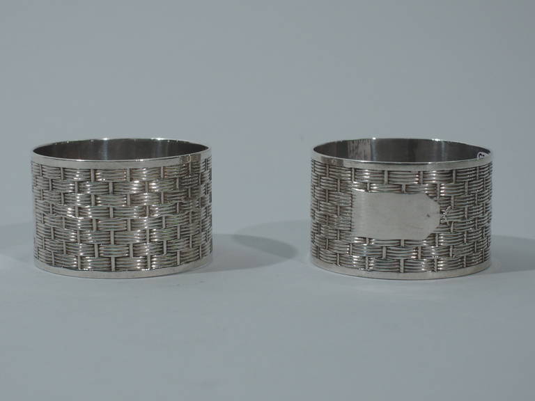 Edwardian Napkin Rings - Basket Weave - English Sterling Silver - 1906 1