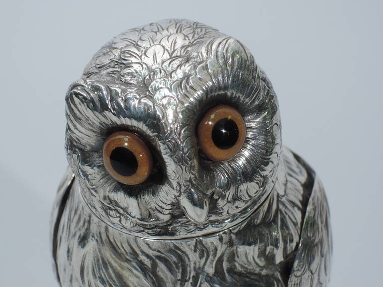 German Silver Owl Spice Box In Excellent Condition In New York, NY