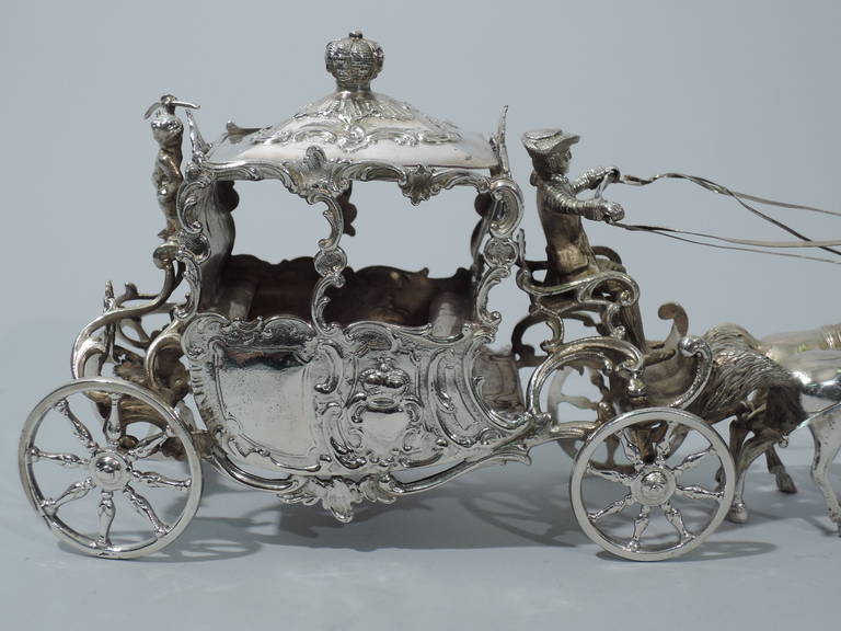 Victorian Rococo Carriage - German Silver - Coach & Four with Rotating Wheels