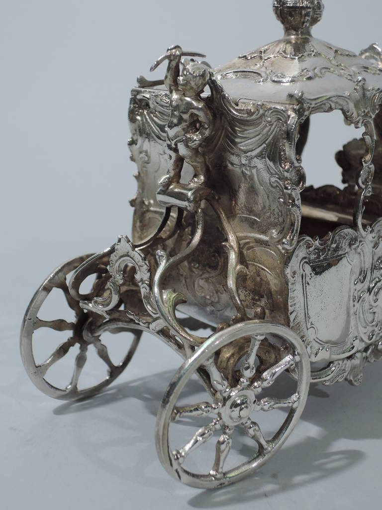 Women's or Men's Rococo Carriage - German Silver - Coach & Four with Rotating Wheels