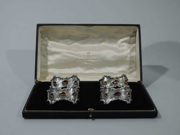 Edwardian Napkin Rings in Sumptuous Sterling Silver & Jewels  In Excellent Condition In New York, NY