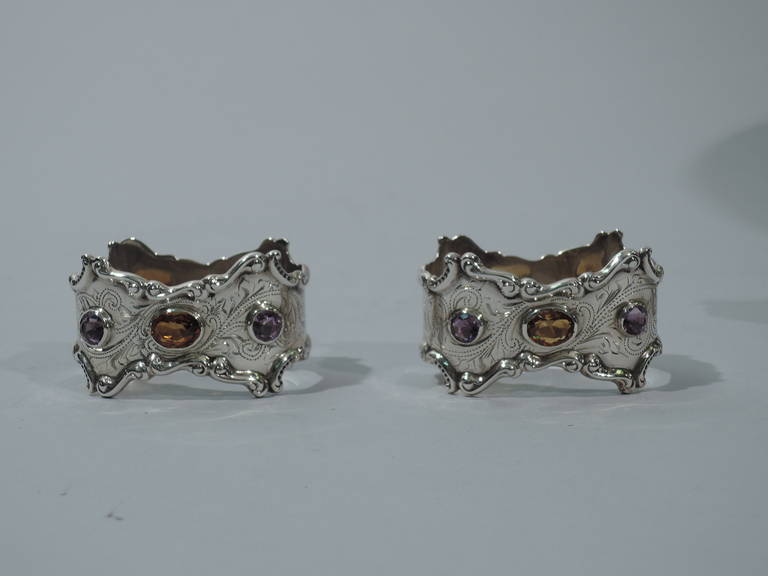 Edwardian Napkin Rings in Sumptuous Sterling Silver & Jewels  1
