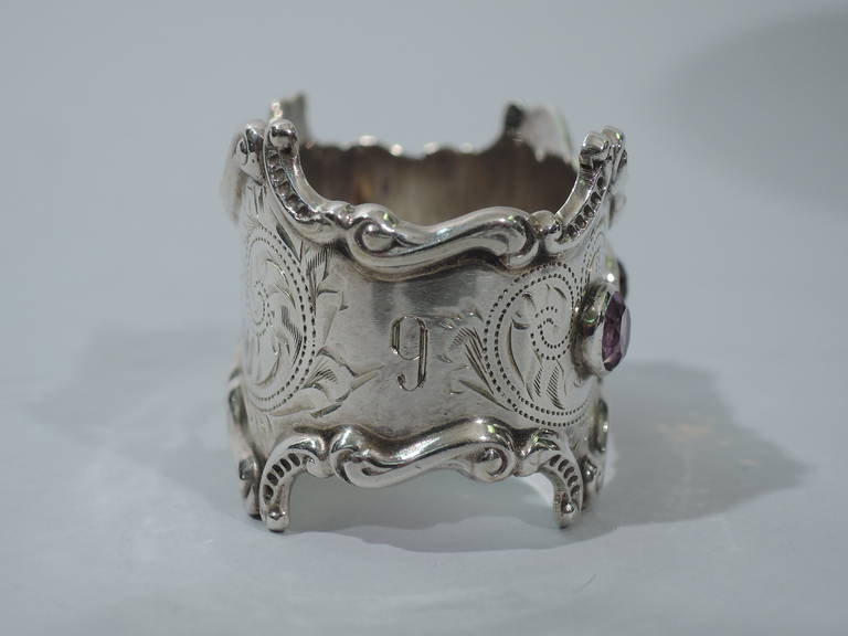 Edwardian Napkin Rings in Sumptuous Sterling Silver & Jewels  5