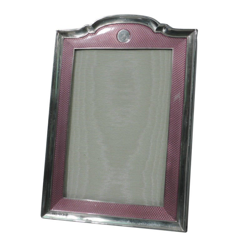 Art Deco Frame - English Sterling Silver & Pink Enamel - Photo Picture
