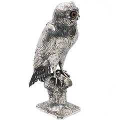 Antique German Silver Owl Spice Box