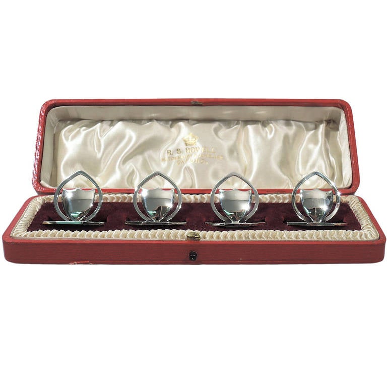 Edwardian Place Card Holders - Armorial Shield - English Sterling Silver - 1909