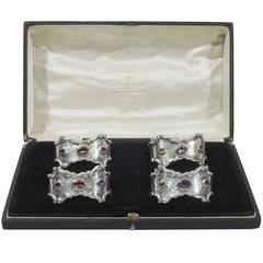 Edwardian Napkin Rings in Sumptuous Sterling Silver & Jewels 