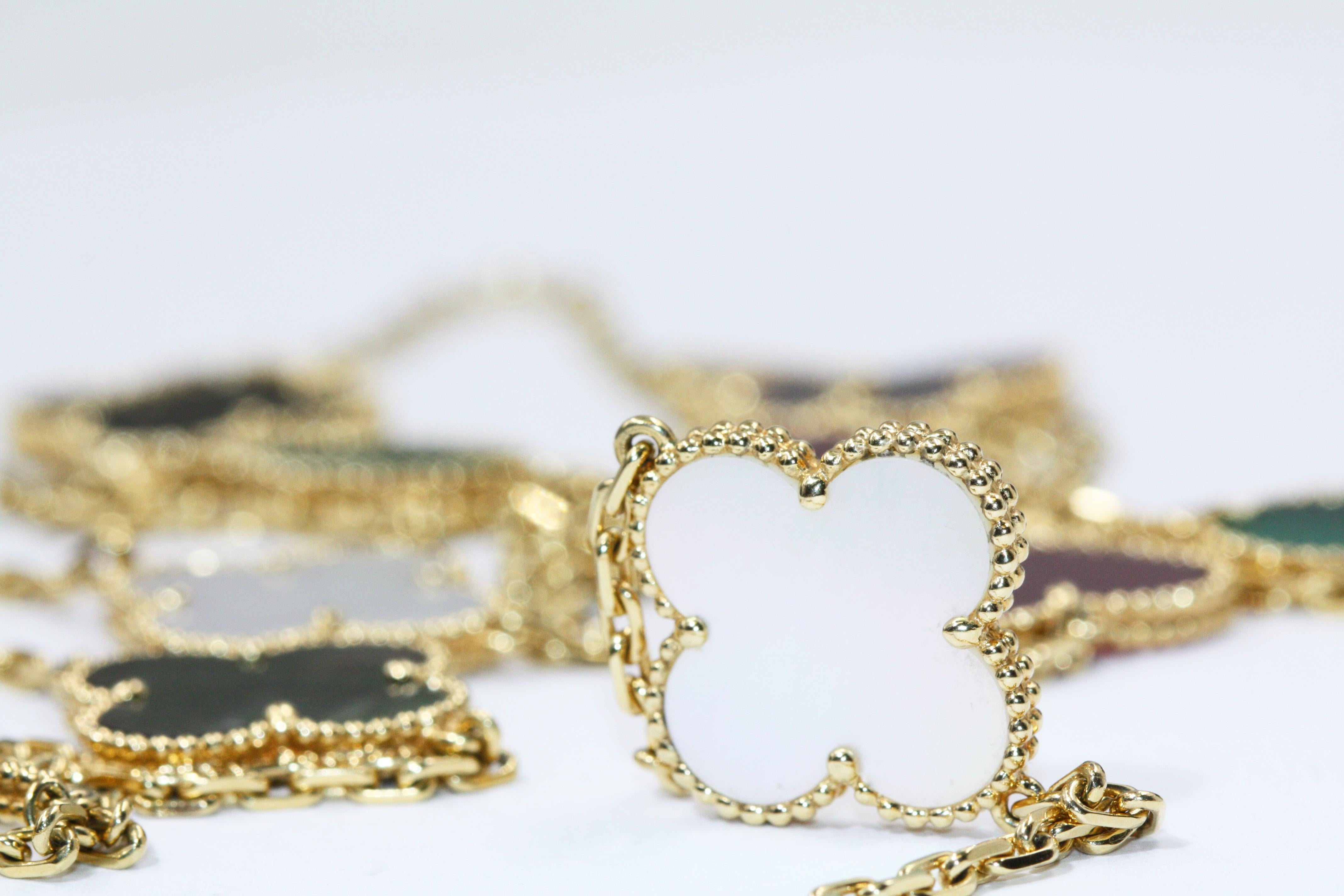 Van Cleef & Arpels Lucky Alhambra Long Necklace, 12 Motifs, Yellow Gold In Excellent Condition In New York, NY