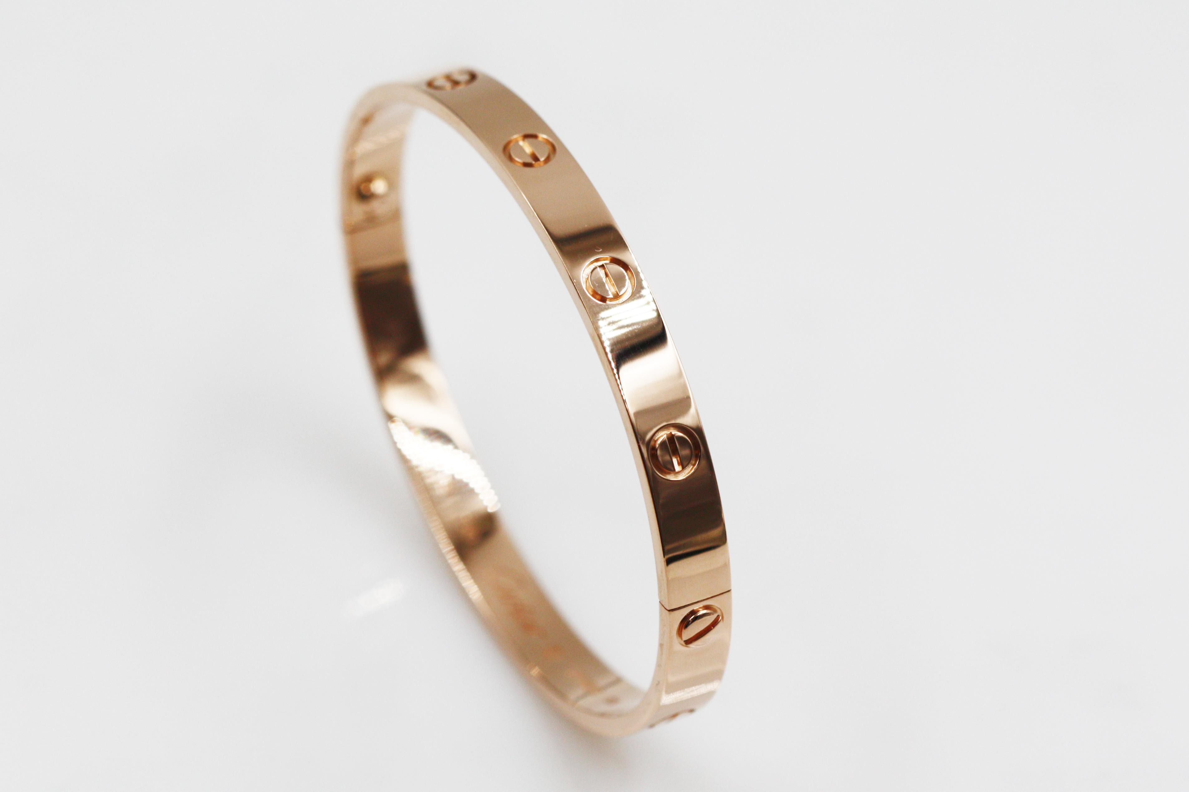 Women's Cartier 18 Karat Rose Gold Love Bracelet For Sale