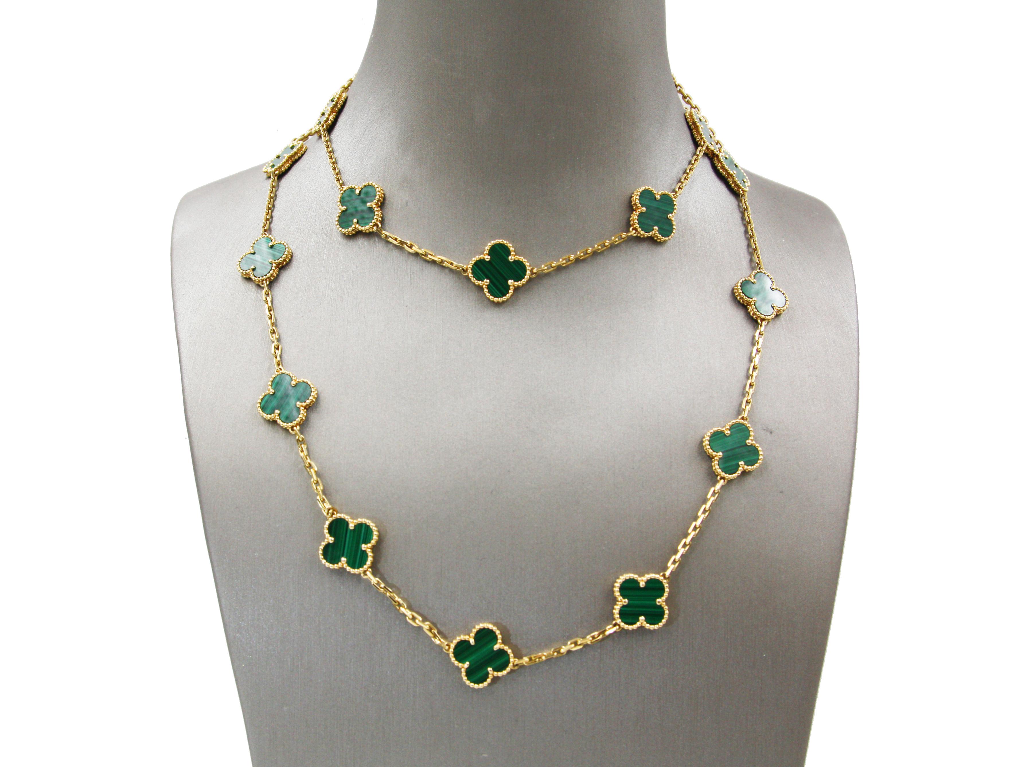 Van Cleef & Arpels Vintage Alhambra Necklace, 20 Motifs, Yellow Gold, Malachite 1