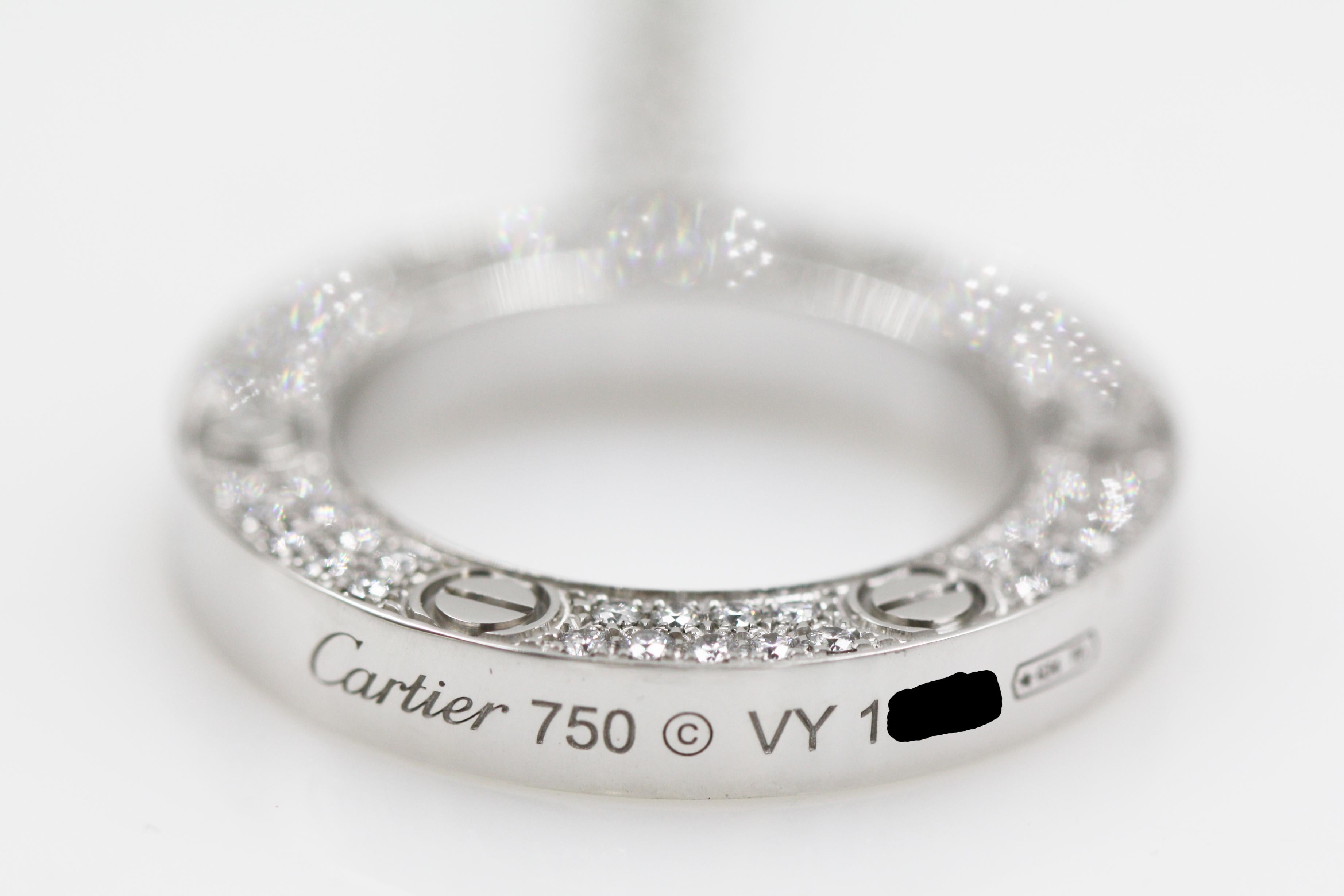 Cartier 18 Karat White Gold Love Necklace, Diamond-Paved For Sale 2