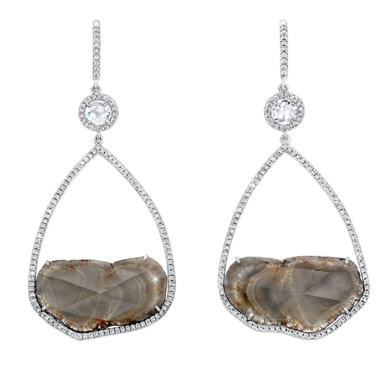 Chocolate Diamond Slice Chandelier Earrings For Sale