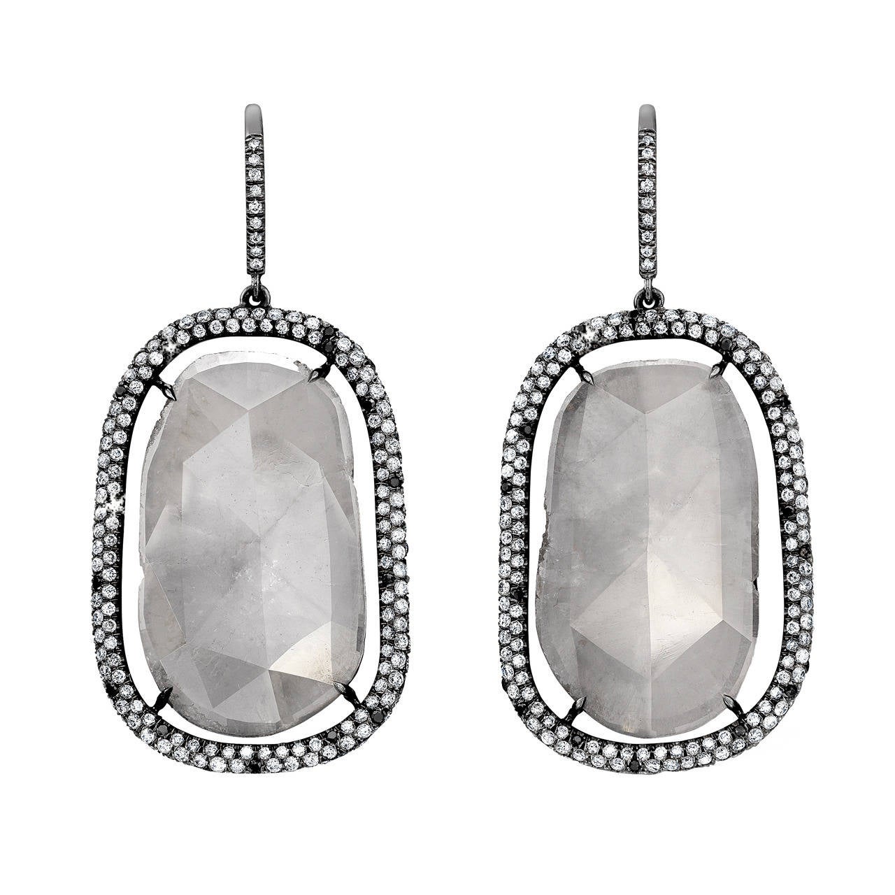Milky Grey Diamond Slice Earrings For Sale