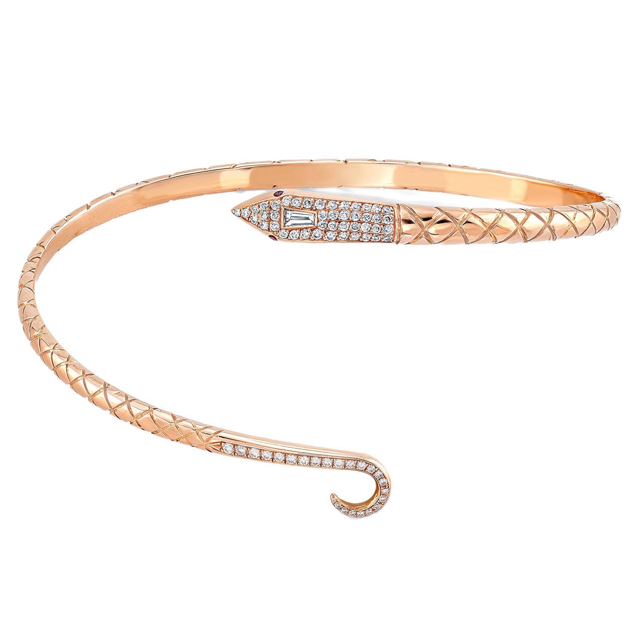 Ruby Diamond Gold Snake Bangle Bracelet For Sale