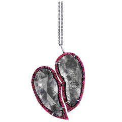 Diamond Slice Ruby Gold Mended Heart Necklace