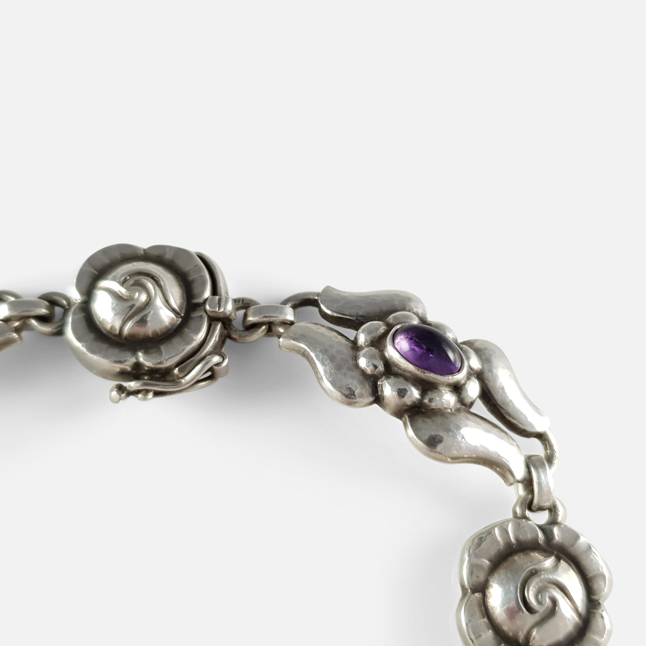 Georg Jensen Silver Amethyst Foliate Bracelet, #18, circa 1933-1944   5
