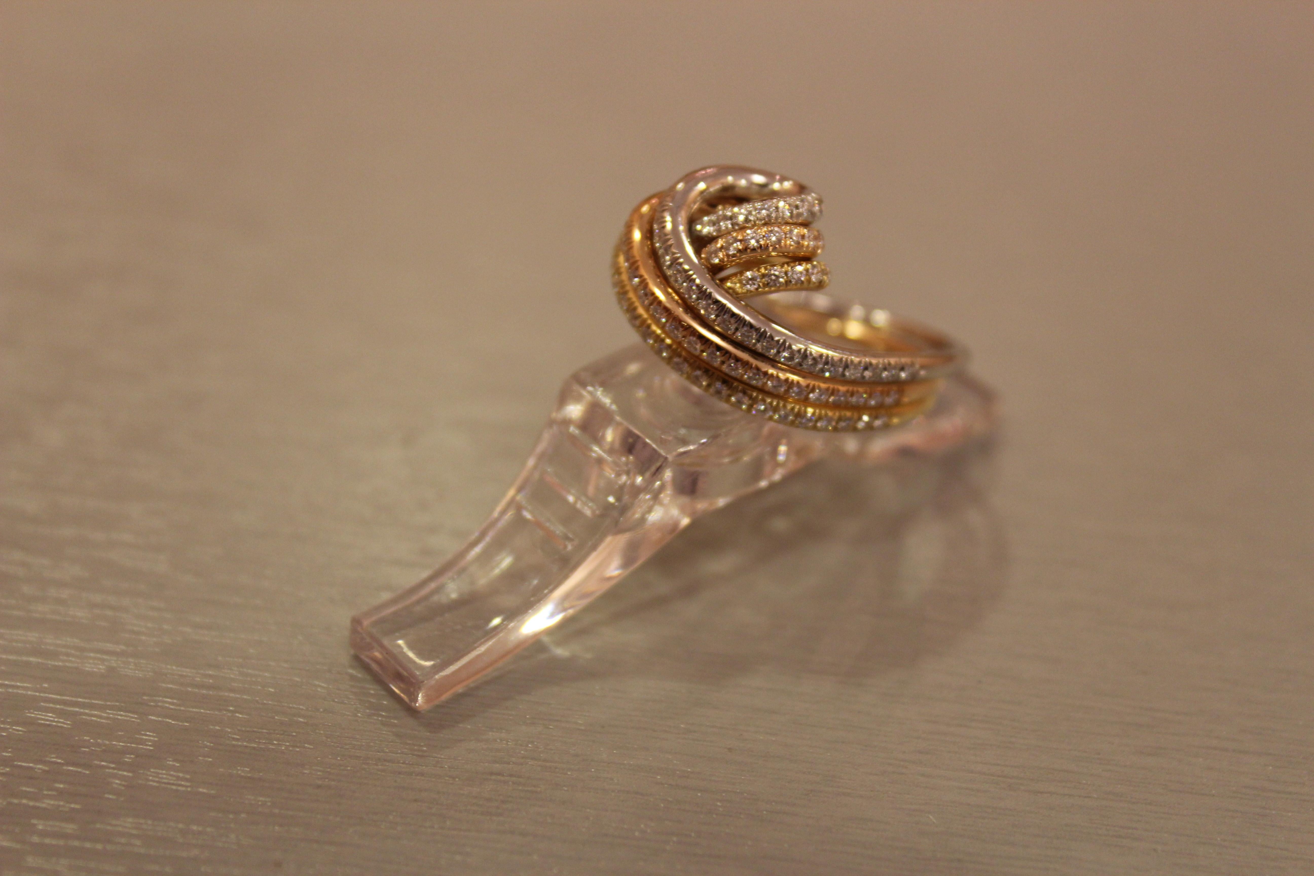 Yellow Rose White 18 Karat Gold Band Cocktail Ring Diamond 0.88 Carat In New Condition For Sale In firenze, IT