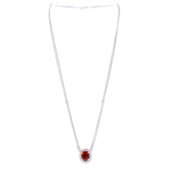 2.76 Carat Oval Spessarite Garnet with Diamond Halo White Gold Pendant Necklace
