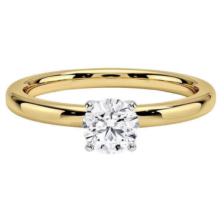 0.60 Carat Round Diamond 4-Prong Ring in 14k Yellow Gold For Sale