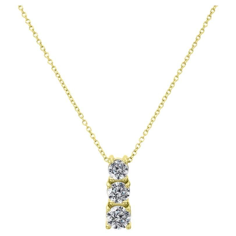 .75 Carat Round Diamond Pendant in 14 Karat Yellow Gold For Sale