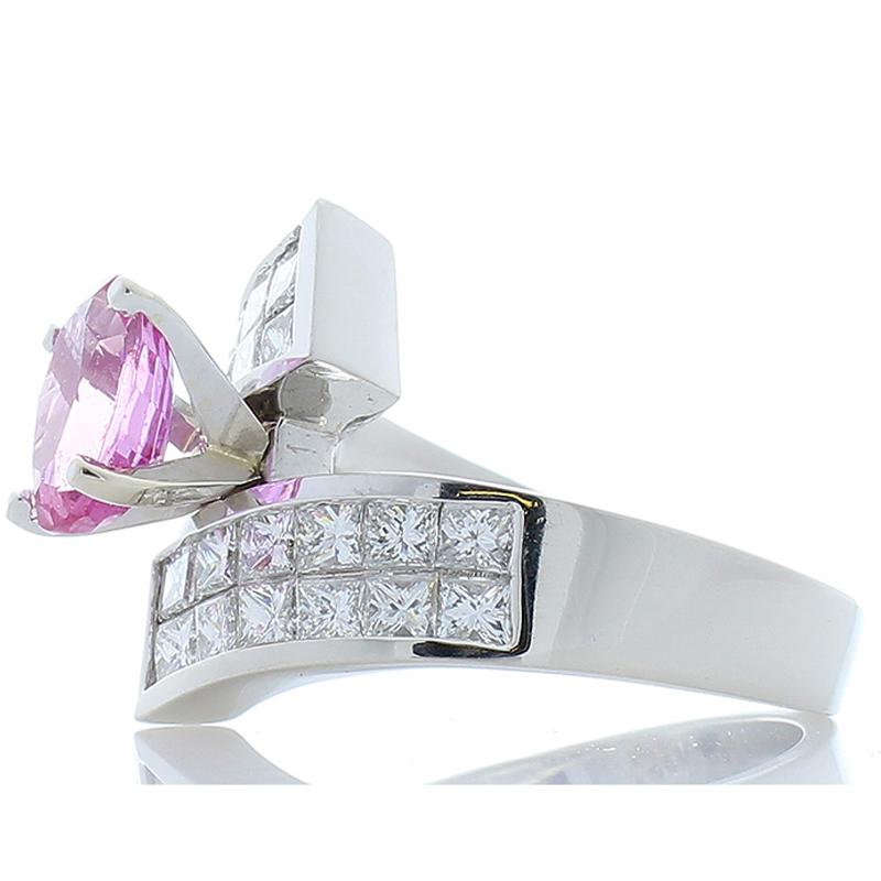 Contemporary 1.90 Carat Oval Pink Sapphire and Princess Cut Diamond Platinum Cocktail Ring