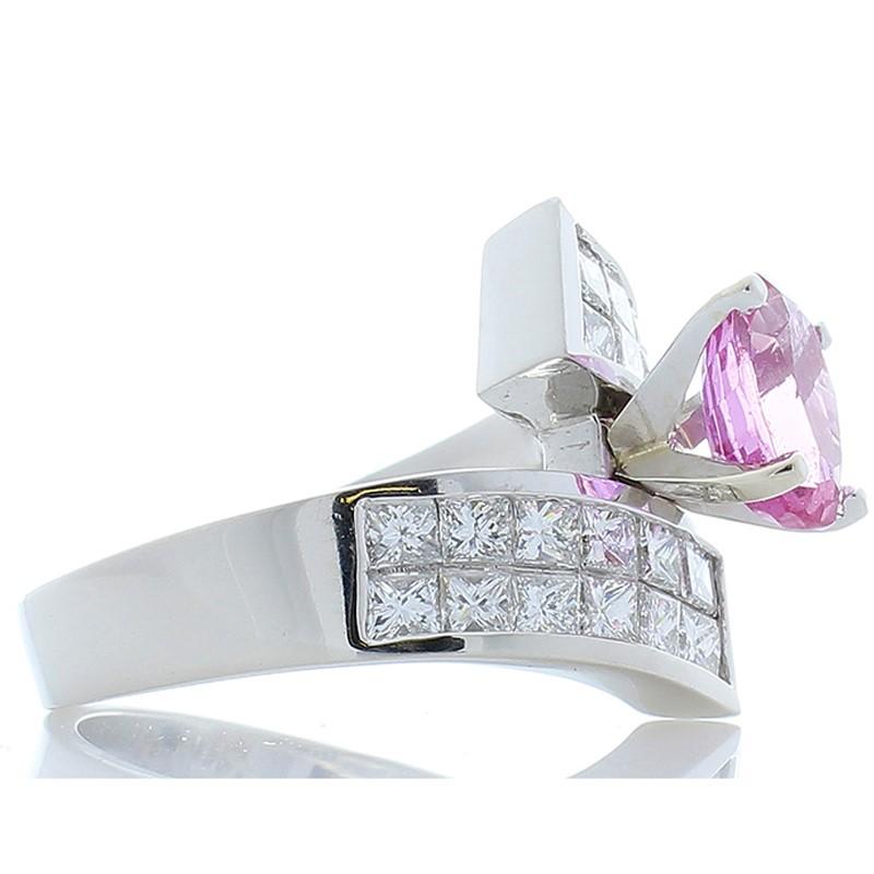 1.90 Carat Oval Pink Sapphire and Princess Cut Diamond Platinum Cocktail Ring 1