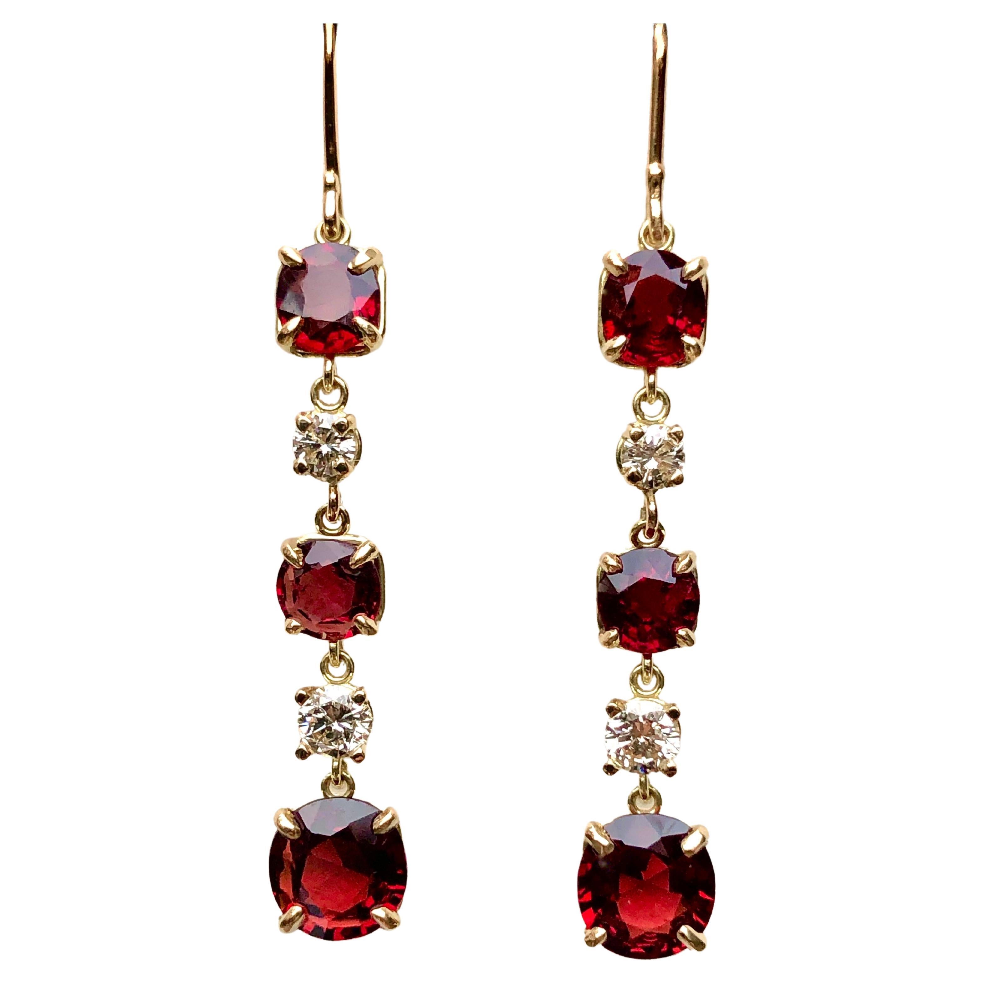 Emeralds Maravellous 6.79 Carats No Heat Red Spinel and Diamond 18K Drop Earring