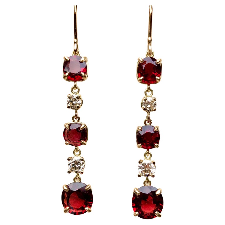 Emeralds Maravellous 6.79 Carats No Heat Red Spinel and Diamond 18K Drop Earring For Sale