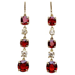 Emeralds Maravellous 6.79 Carats No Heat Red Spinel and Diamond 18K Drop Earring