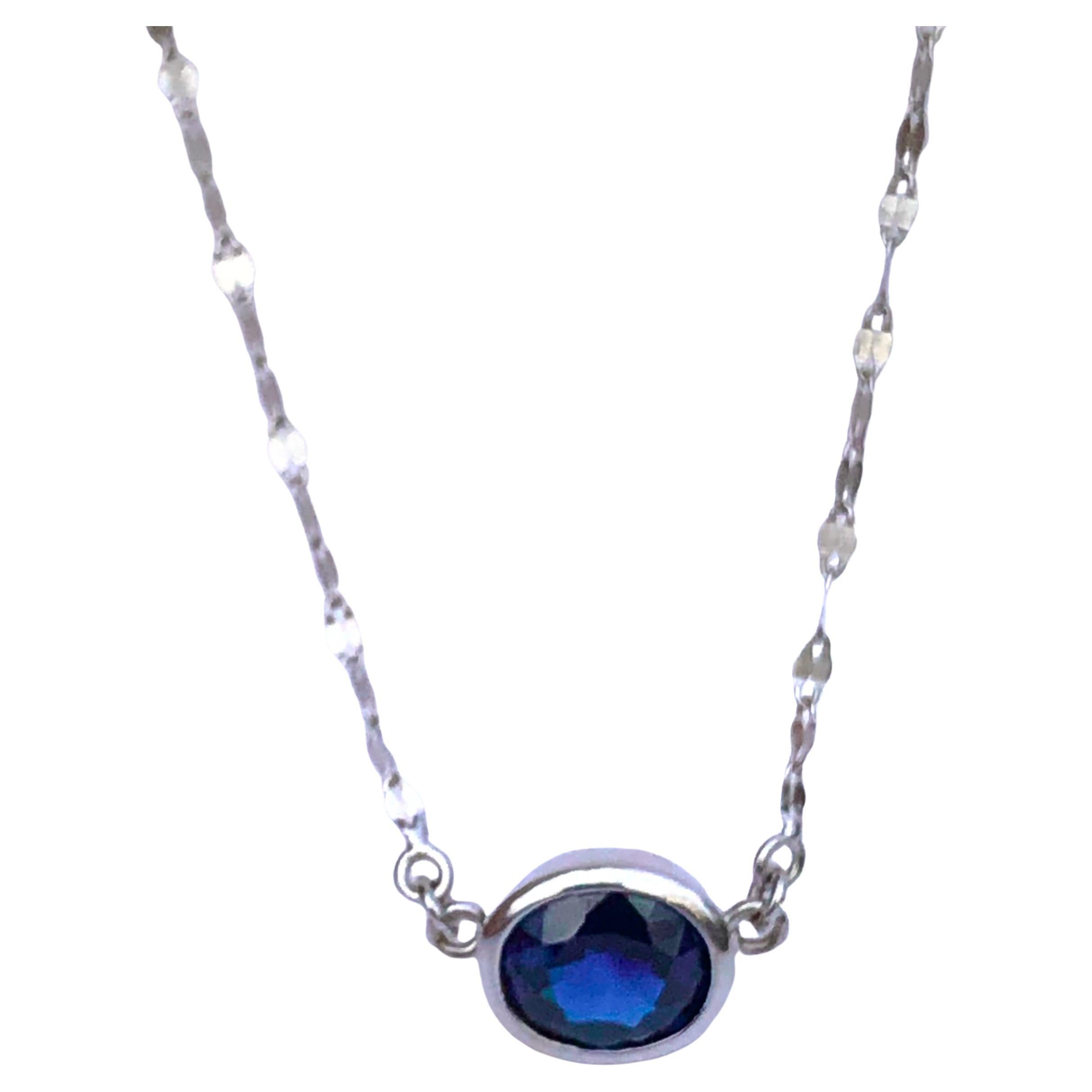 3.17 Carat Oval Shape Blue Sapphire and Diamond Solitaire Pendant Necklace For Sale