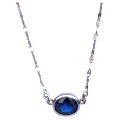 3.17 Carat Oval Shape Blue Sapphire and Diamond Solitaire Pendant Necklace