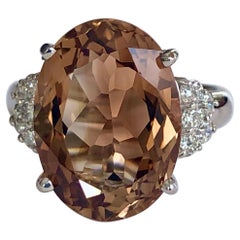 10.78 Carat Natural Imperial Topaz Diamond Estate Platinum Ring