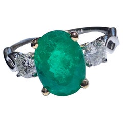 Estate 3.30 Emerald and Diamond Engagement Ring Three-Stone 14k